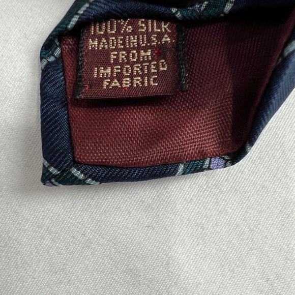 Vintage Chaps Ralph Lauren Men Tie USA Made 100% Silk Geo Wide 3.75" 90s Navy E1 - Picture 4 of 9